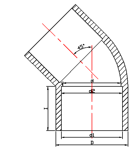 Dimension of Clear PVC 45° Elbow